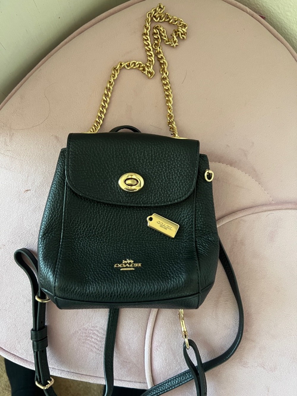 Coach Black Pebbled Leather Mini Backpack with Gold Hardware